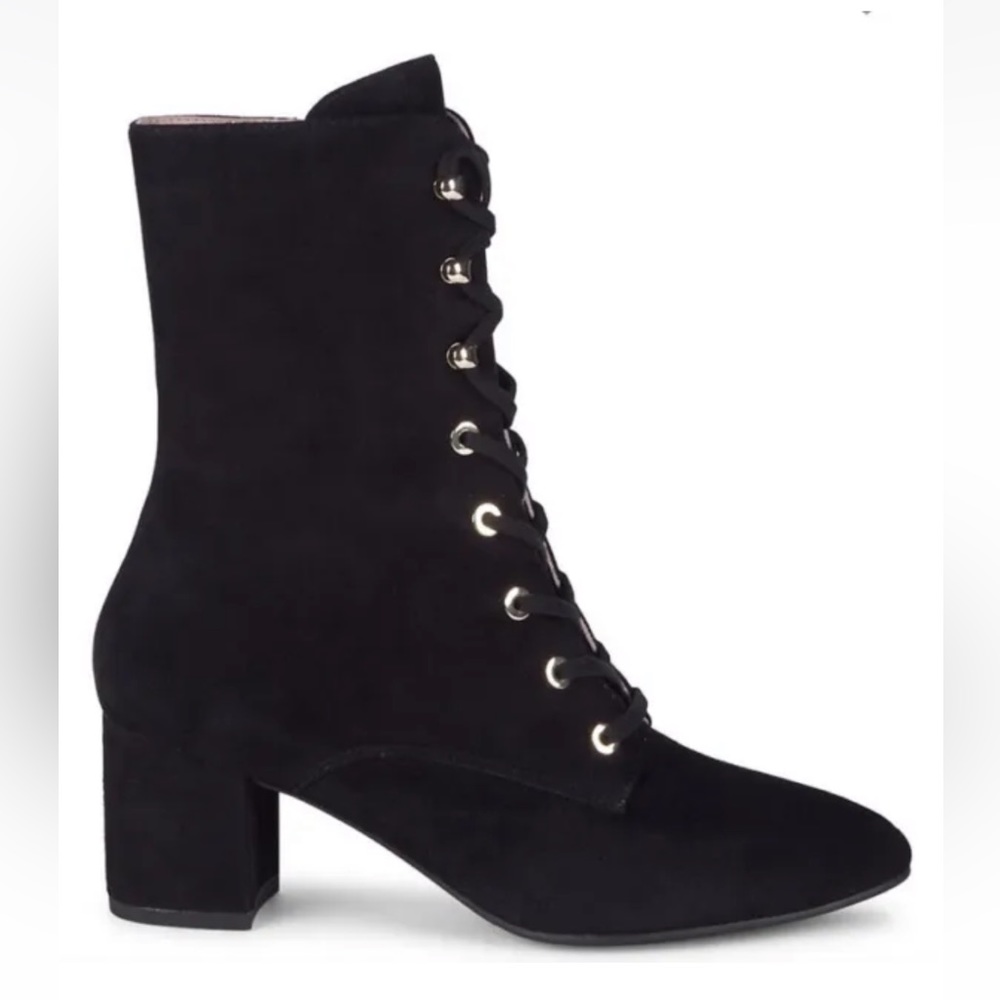 Stuart Weitzman Nichelle Black Bootie Suede Granny Classic Boot Lace Up Sz 7 New